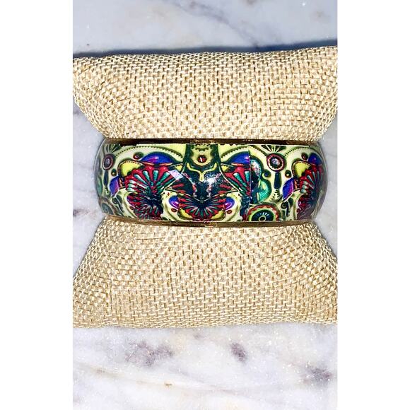 Vintage 1980's Boho Colorful Enamel Copper Art Bangle Bracelet - Picture 6 of 8